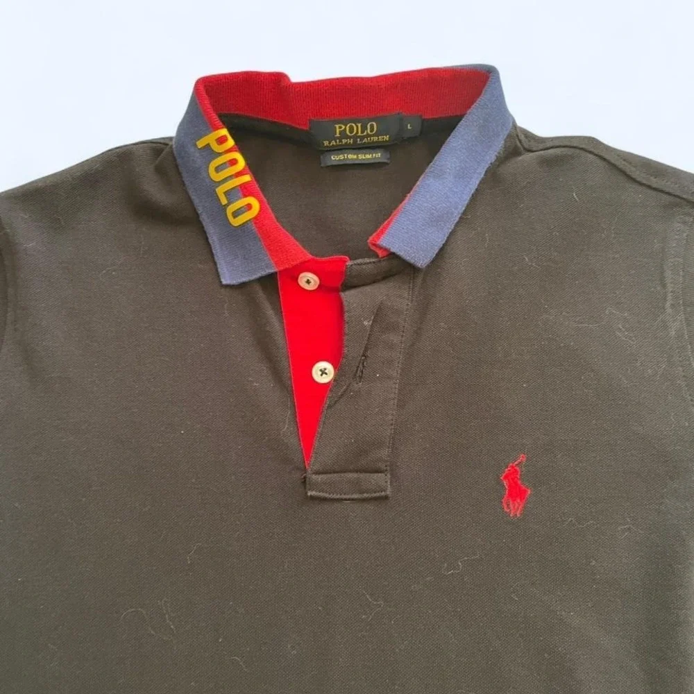 Black polo red collar shirt size L by Polo Ralph Lauren - Picture 7 of 7